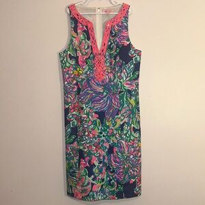 Lilly Pulitzer V Neck SHIFT DRESS Multi Color Pink Green Blue LIKE NEW